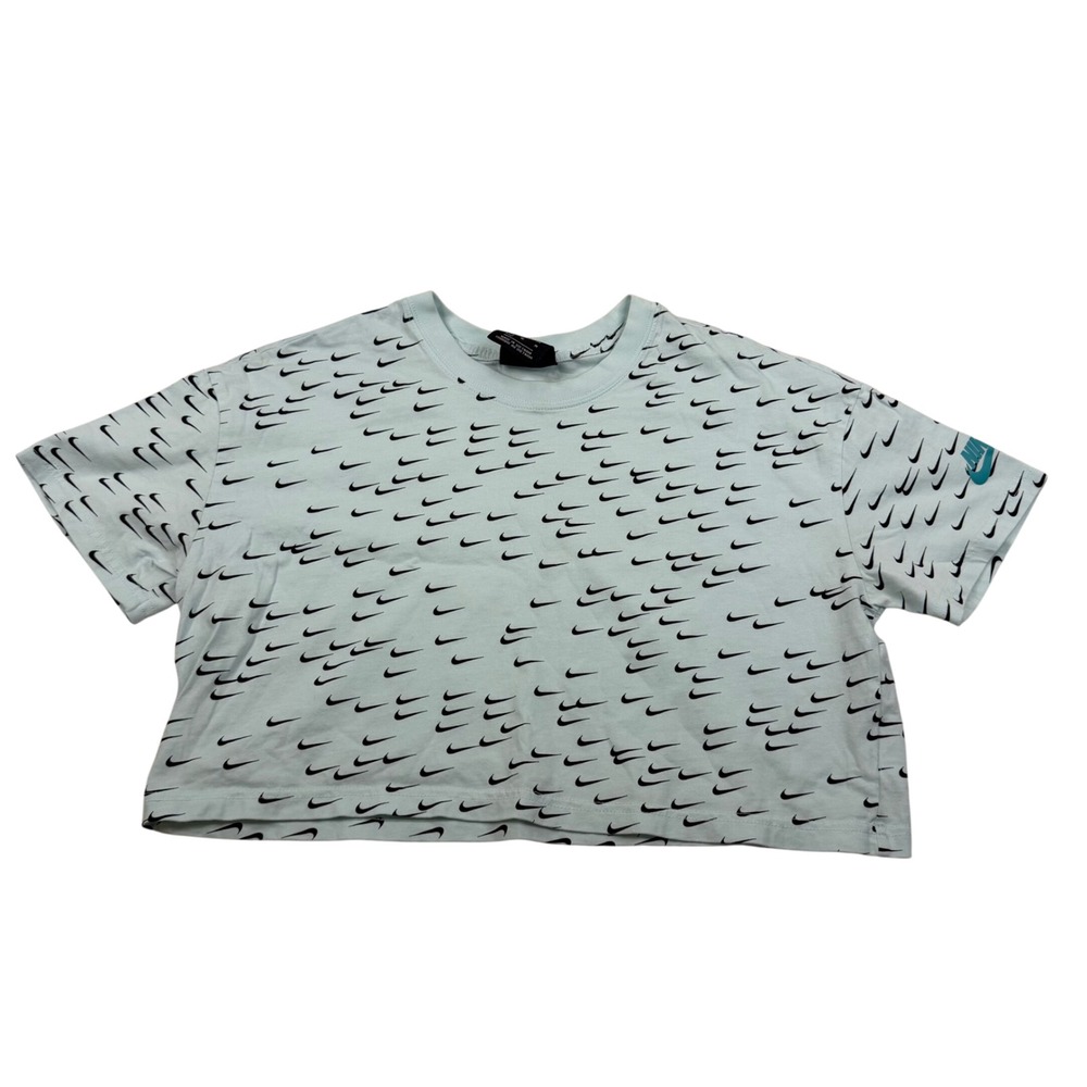 Nike Womens Swoosh All Over Print Crop Top Mint Green Black Sportswear M 5049